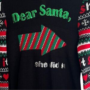 😊 3/$30 “She did it" Dear Santa Sweater WomenSz M ugly Christmas Sweater w/hood